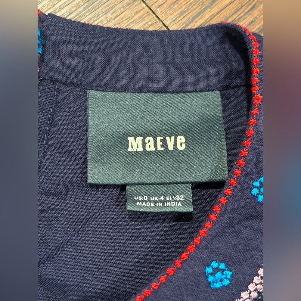 Anthropologie Maeve Womens Kira Navy Floral Embroidered Tunic Dress Size 0 - Picture 14 of 16